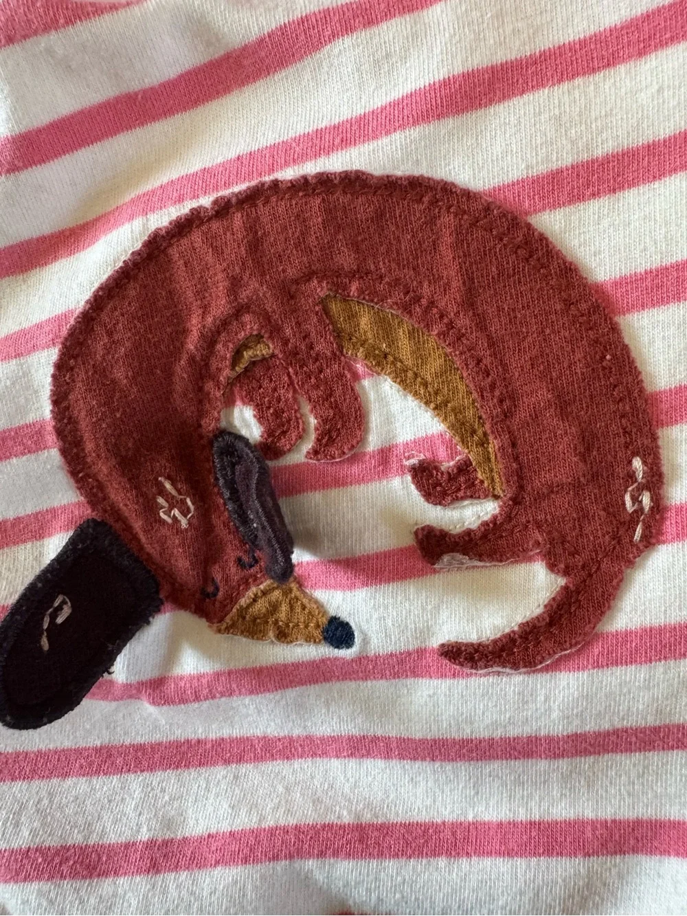 Mini Boden Girls' Pink Stripe Dachshund Applique Long-Sleeve Top Size 9-10Y